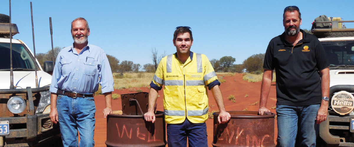 DMP Regional Liaison Officers Brian Lloyd (left) and Anthony Anderson (right) in the field with Dangerous Goods Officer Alex Blackman (centre).