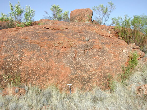Rapakivi granite from the Pitjantjatjara Supersuite, on central BATES