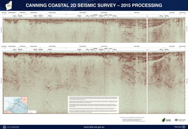 The 8-second and 20-second pre-stack time migrated seismic sections for the Canning Coastal survey.