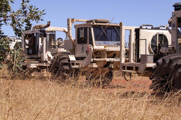 Seismic trucks undertaking a seismic survey (Photo courtesy Buru Energy Ltd)