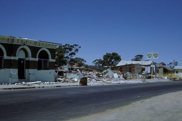 The main street of Meckering in December 1968 – the aftermath of the earthquake