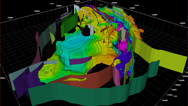 From the 3D-GEO mapping, integrated with regional tectonic maps, this 3D structural/fault model was constructed, illustrating the main tectonic elements