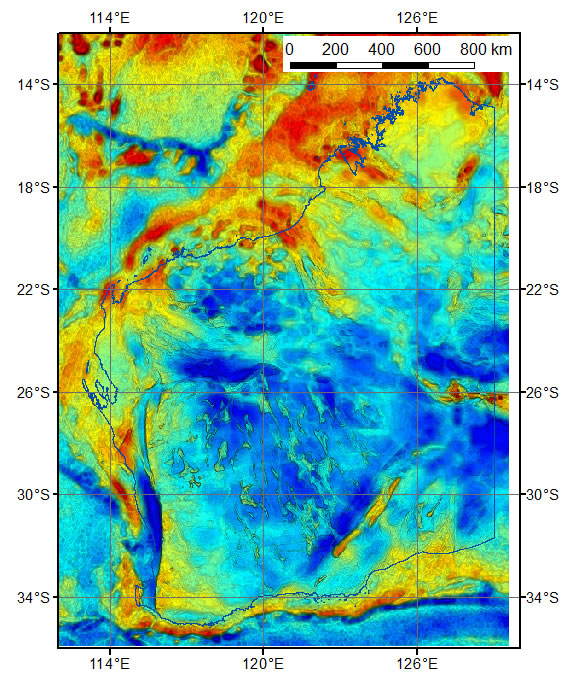 Bouguer gravity anomaly image of Western Australia